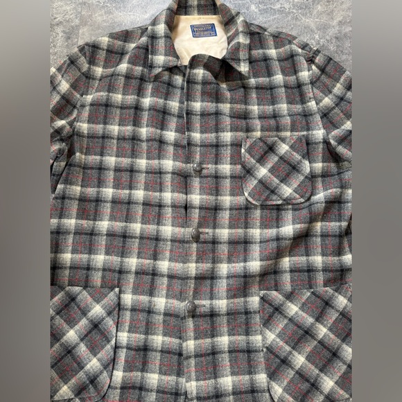 Pendleton Vintage Gray Plaid Wool Blazer Suit Over Coat Size XL - Picture 6 of 6